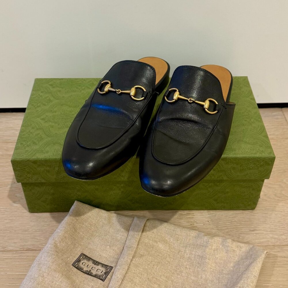 Gucci Black Leather Horsebit Mule Loafers